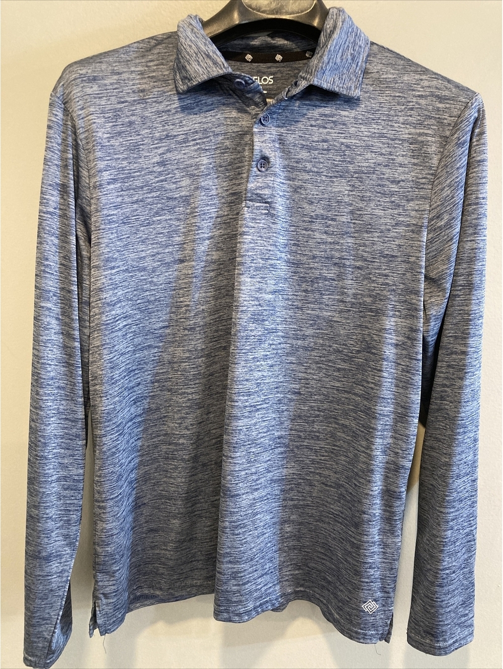 Zelos Mens Medium Long Sleeve Dark Blue Collared Polo Shirt